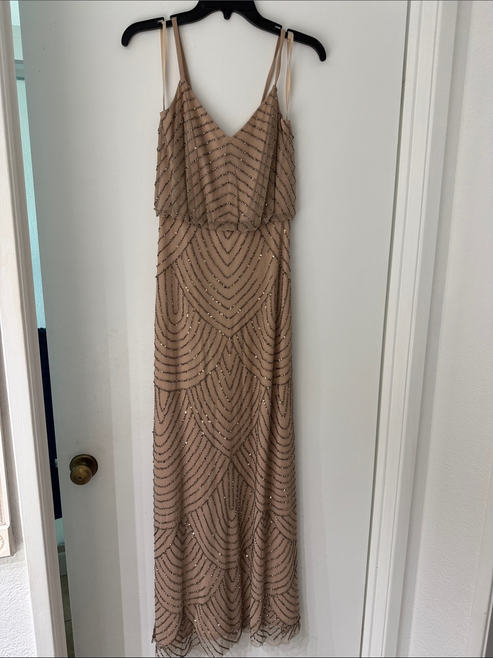 Adrianna Papell Beaded Nude Taupe Gown